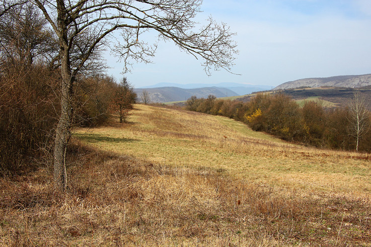 Nad Ardovom, v pozadí Koniarska, Plešivecká planina, na obzore hrebeň Volovských vrchov