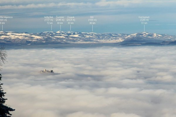 Nízke Tatry, Kozie chrbty (vpravo) a Spišský hrad od vysielača Rudník