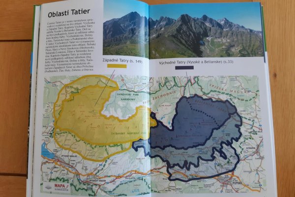 Mapa znázorňujúca oblasti Tatier rozdelené na Západné a Východné