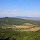 Pohľad z hradu na Veľký Lysec, Kostoľany pod Tribečom, v diaľke Zlaté Moravce, pohorie Pohronský Inovec a Štiavnické vrchy