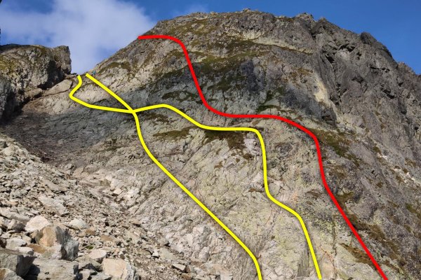 Tri línie z Malej Studenej doliny – žltou reťaze, červenou ferrata