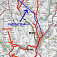 Mapa trasy - modrou farbou je znázornený vlakový transfer