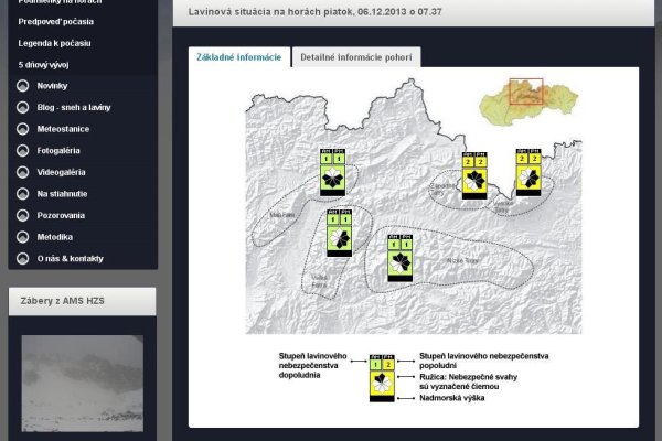 Spravodajstvo HZS - lavínová situácia - základný prehľad podľa pohorí (zdroj: www.laviny.sk)