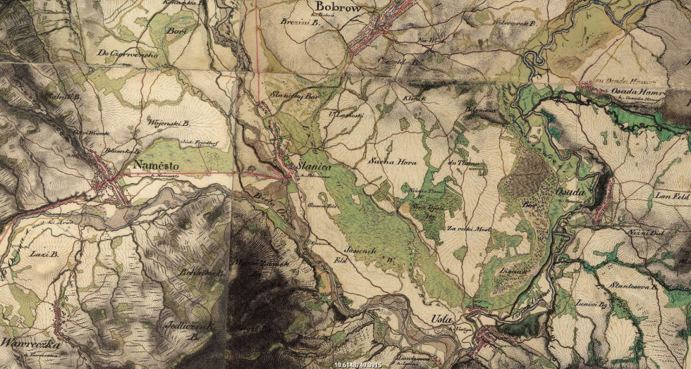 Druhé vojenské mapovanie v Rakúsko-Uhorsku (1819 – 1869), zdroj: https://maps.arcanum.com